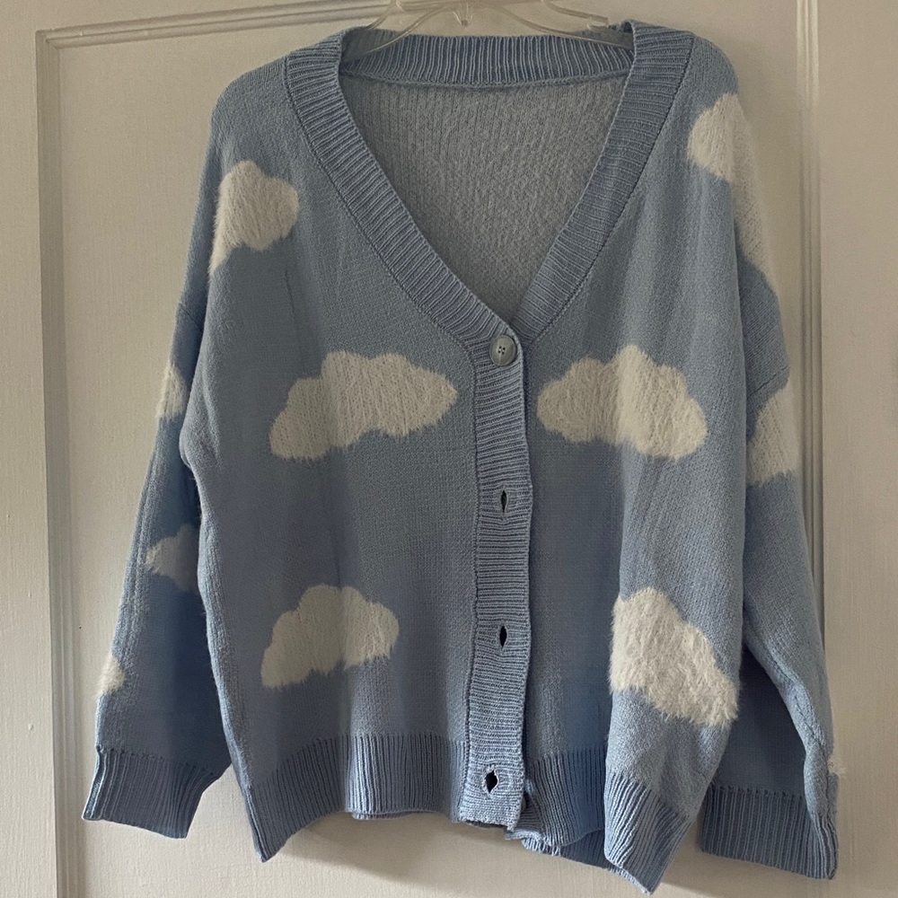 Cloud Pattern Blue Cardigan Sweater